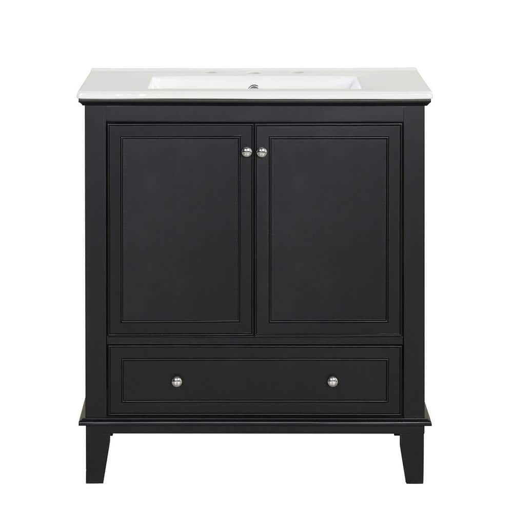 30 in. W x 18.3 in. D x 34 in. H Freestanding Bath Vanity in Black with Whi
