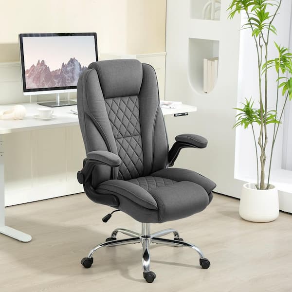 Faux Leather Flip-Up Armrest, Adjustable Height, Tilt Executive Chairs in Dark Gray