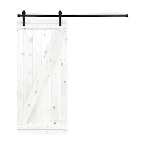 Z-Bar Series 24 in. x 84 in. White Stained Knotty Pine Wood DIY Sliding Barn Door with Hardware Kit