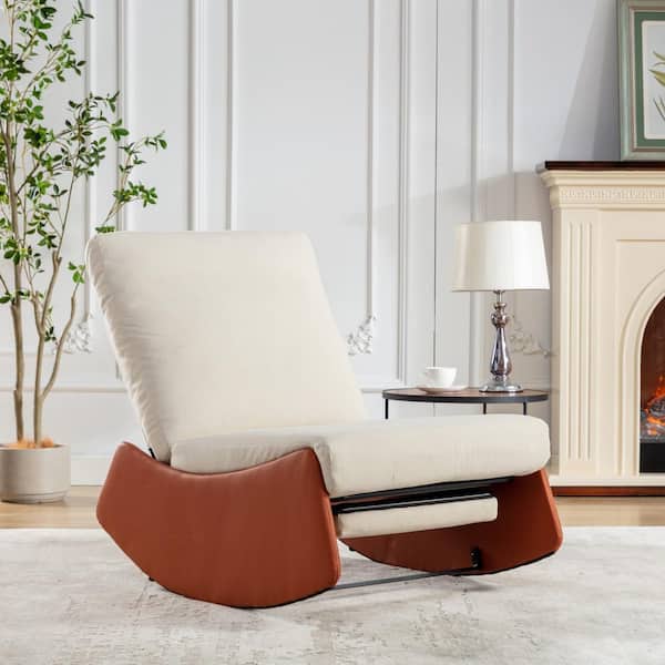 Noble House Bloom Orange Plus Beige Modern Upholstered PU Leather Rocking Recliner Chair with Footrest