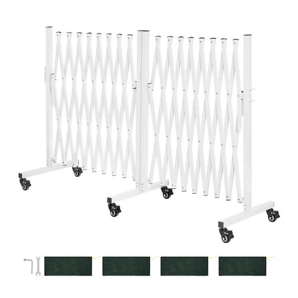 Double Expandable Barricades, 215.75 in. W x 40.16 in. H White Iron Free Standing Security 1-Pack, 0-180° Rotatable