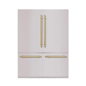 Classico 60 in. 32 Cu. Ft. Counter-Depth Built-in Bottom Mount Refrigerator in Stainless Steel W-Classico Brass Handles