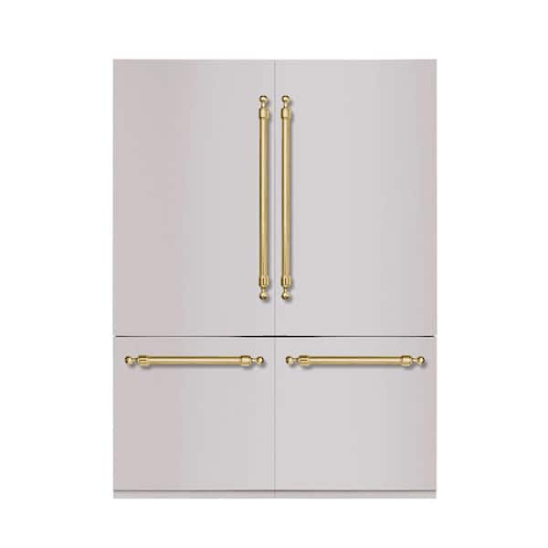 Hallman Classico 60 in. 32 Cu. Ft. Counter-Depth Built-in Bottom Mount Refrigerator in Stainless Steel W-Classico Brass Handles