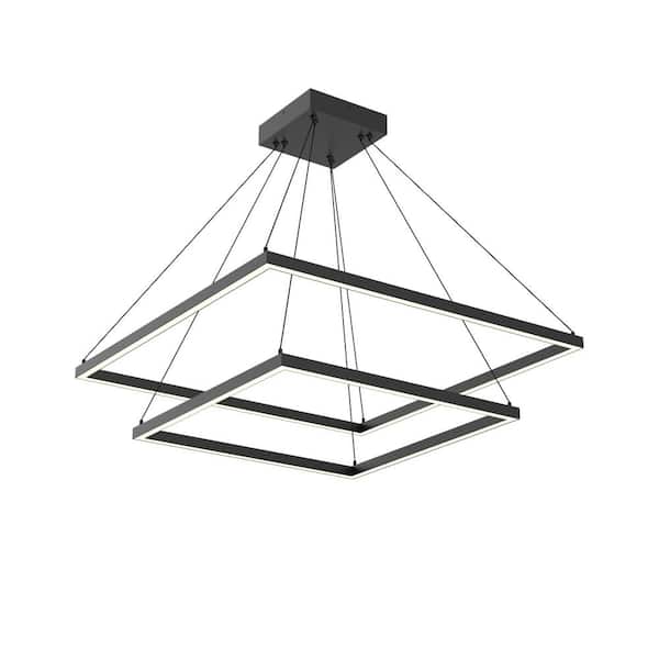 KUZCO Piazza 32 in. 2-Light 112-Watt Black Integrated LED Chandelier