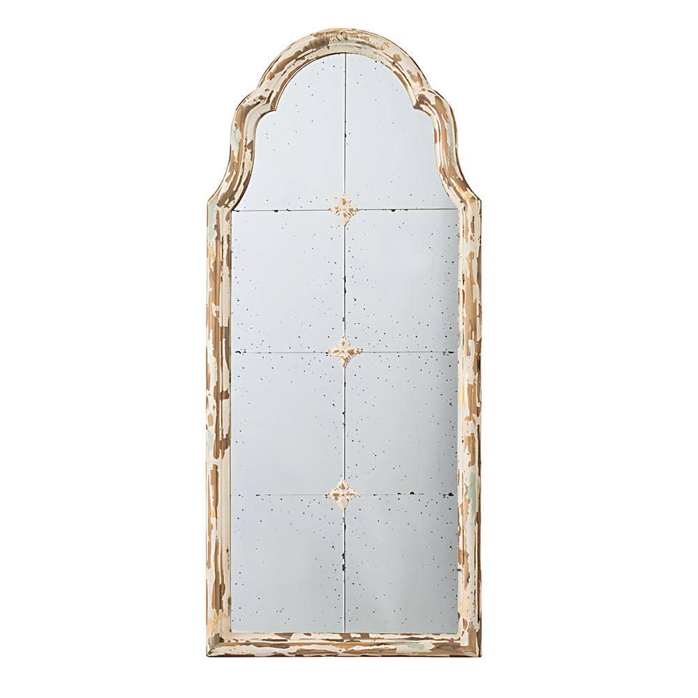 Elegant Aesthetic Cream and Gold 21.5 in. W x 47.6 in. H Arched Wood Framed