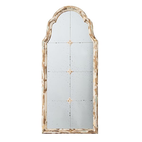 Unbranded Elegant Aesthetic Cream and Gold 21.5 in. W x 47.6 in. H Arched Wood Framed Mirror