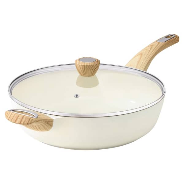 5 qt. 12 qt. Ceramic Nonstick Deep Frying Pan Saute Pan with Lid Induction Compatible in Gray