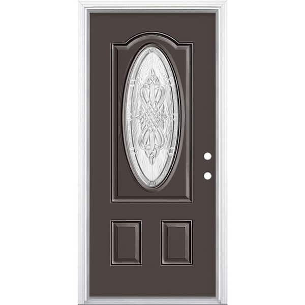 Masonite 36 in. x 80 in. New Haven 3/4 Oval Lite Left Hand Inswing Painted Steel Prehung Front Exterior Door with Brickmold
