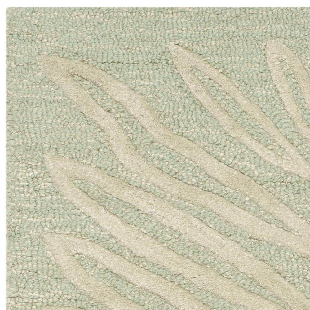 Handmade Green Wool and Viscose Chevron Leaves Rug