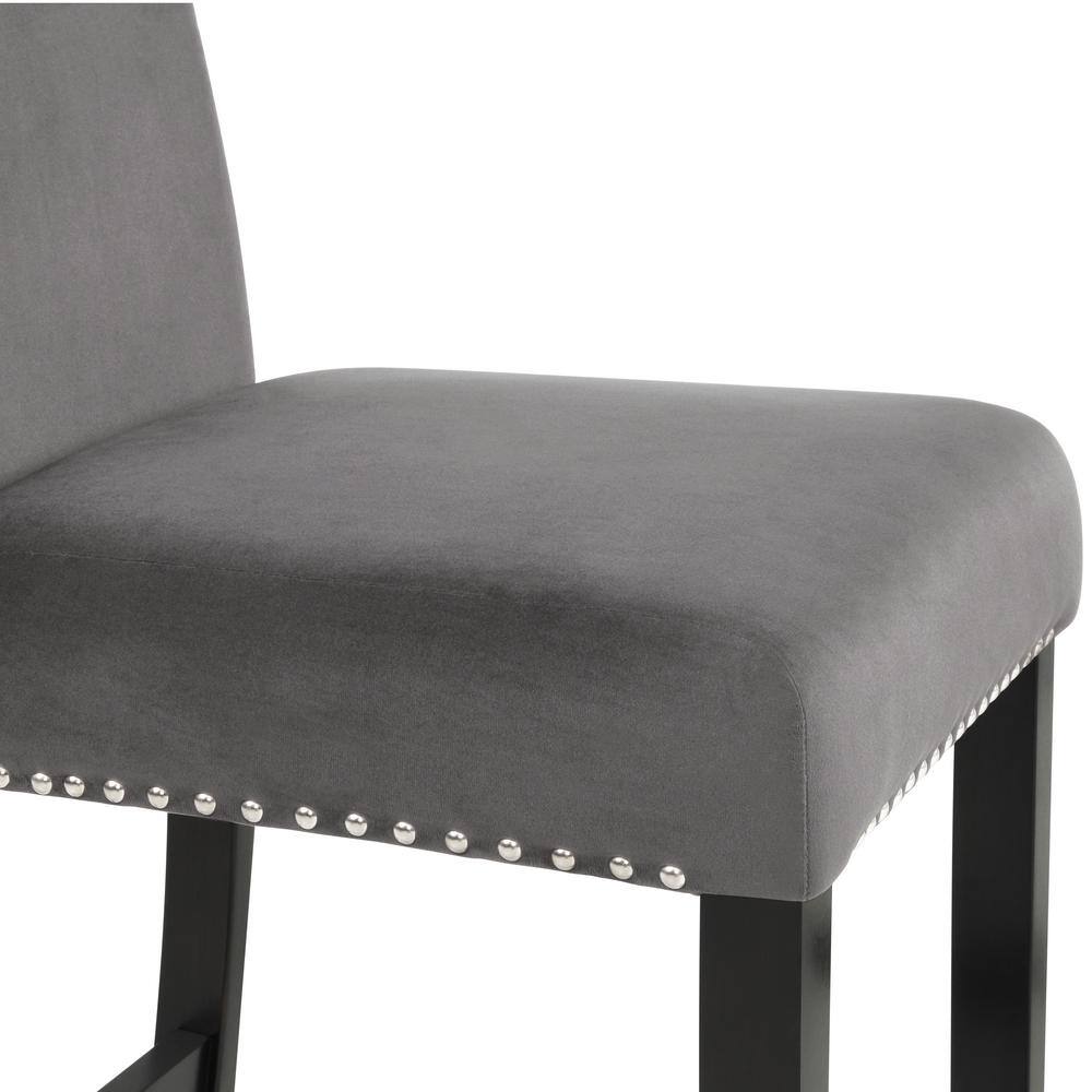 Celeste 5-Piece Gray Faux Marble Counter Dining Set with Velvet Chairs