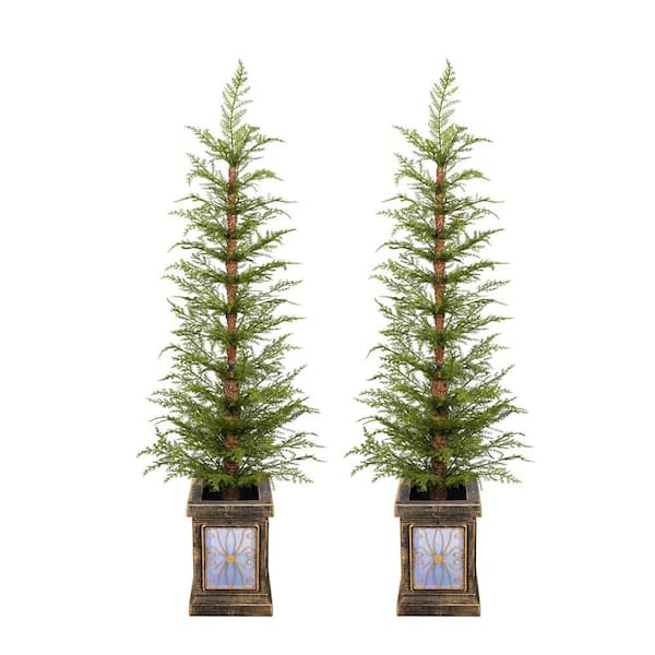 Entrance 4 ft. Pre-Lit Garden Statue Christmas Decor Set with Potted Stand, 2-Piece