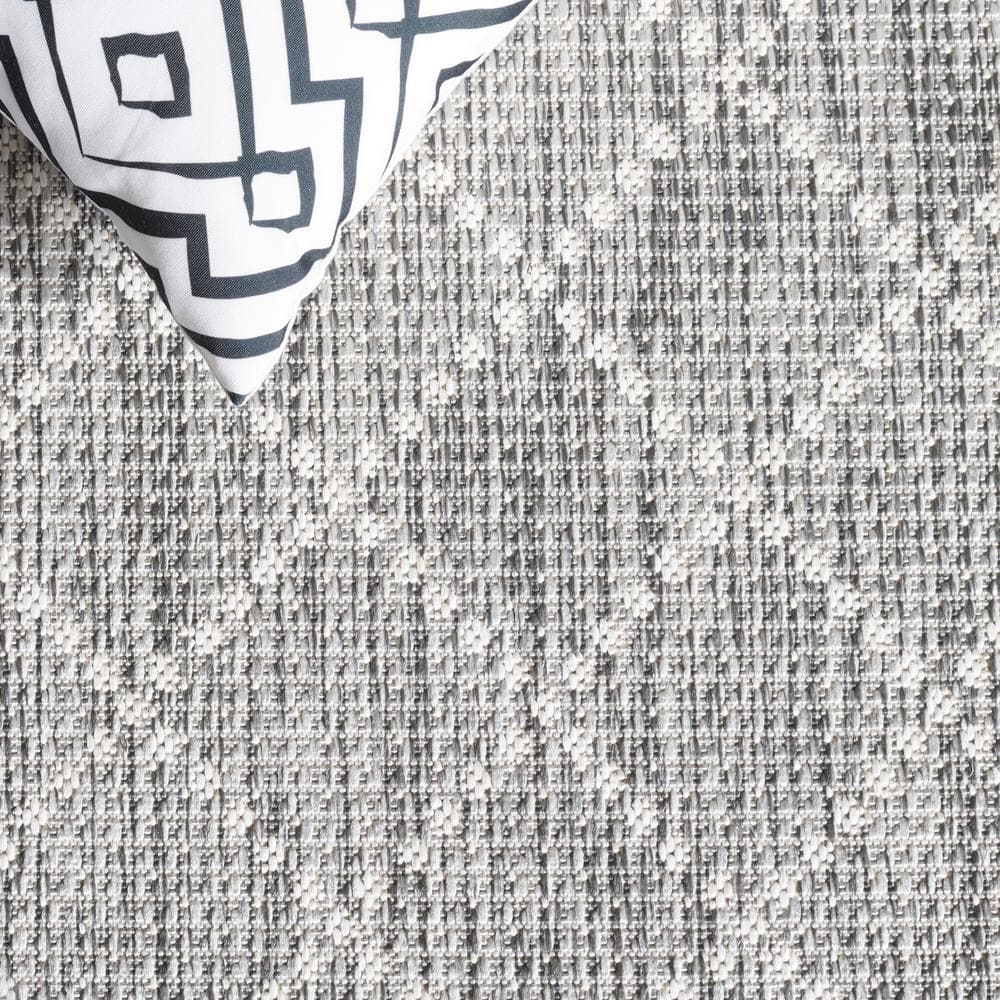 Light Gray and Dark Gray Geometric Indoor/Outdoor Area Rug