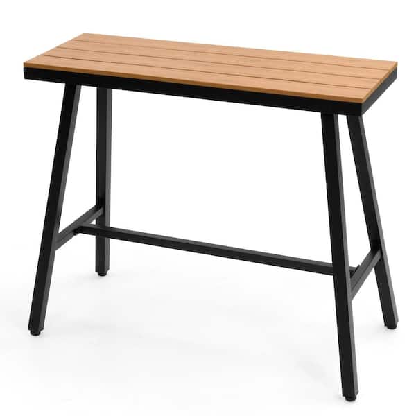 Pellebant 43 in. Metal Outdoor Terrace Trapezoid Bar Height Dining Table in Brown