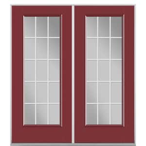 72 in. x 80 in. Red Bluff Fiberglass Prehung Left-Hand Inswing GBG 15-Lite Clear Glass Patio Door without Brickmold