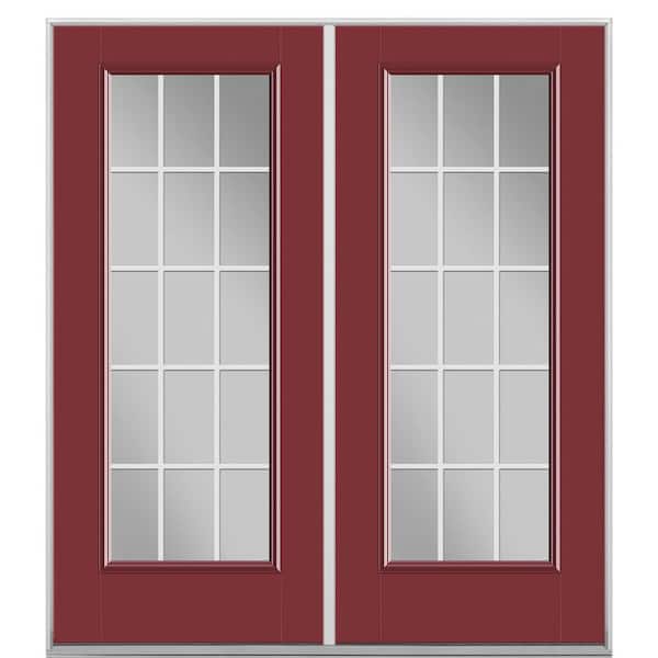 Masonite 72 in. x 80 in. Red Bluff Fiberglass Prehung Right-Hand Inswing GBG 15-Lite Clear Glass Patio Door without Brickmold
