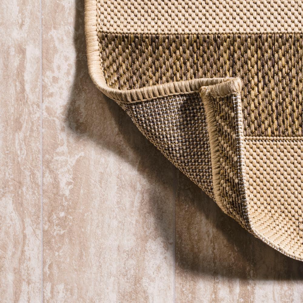 Beige and Brown Stripe Synthetic 8' x 10' Indoor/Outdoor Rug