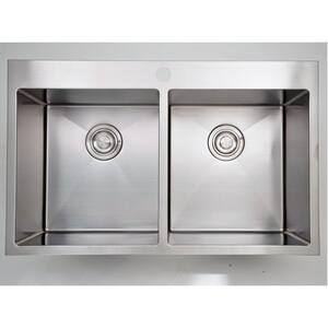 Drop-In Stainless Steel 32 in. 1-Hole 50/50 Double Bowl Kitchen Sink in Chrome