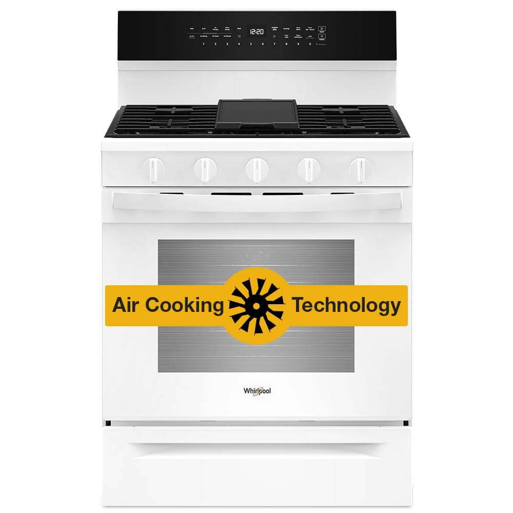 Whirlpool 30 in. 5-Burners Freestanding Gas Smart Range in White with Air Cooking Technology