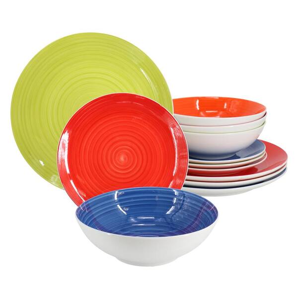 HOMETRENDS Crenshaw 12 Piece Fine Ceramic Dinnerware Set in Assorted ...