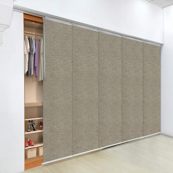 EMOH Bark 58 in. to 110 in. W x 116 in. L Adjustable 5-Panel, Satin Nickel Single Rail Panel Track with 23.5 in. Slates