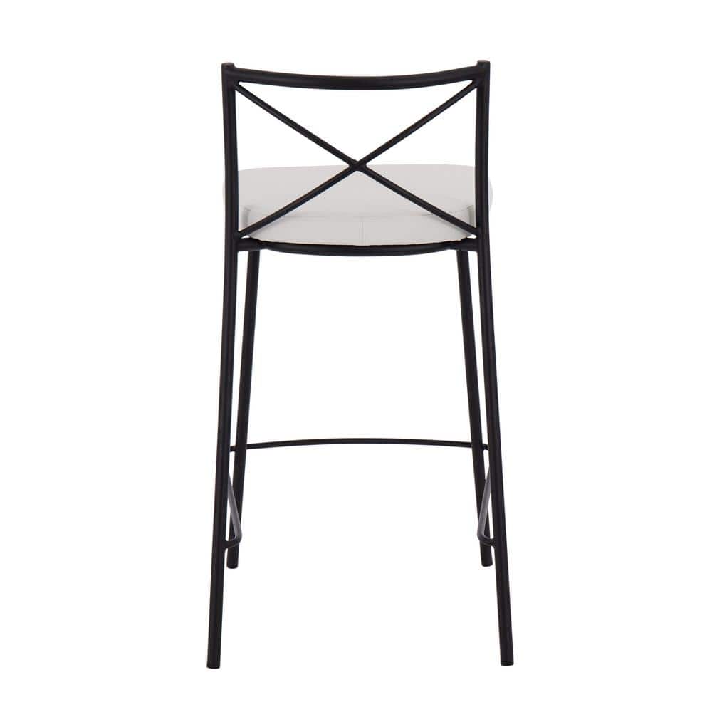 Charlotte 25" Black Metal and White Faux Leather Counter Stool Set