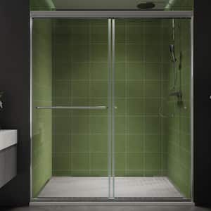 56-60 in. W x 70 in. H Sliding Framed Shower Door in Brushed Nickel with 1/4 in. (6 mm) Clear Glass