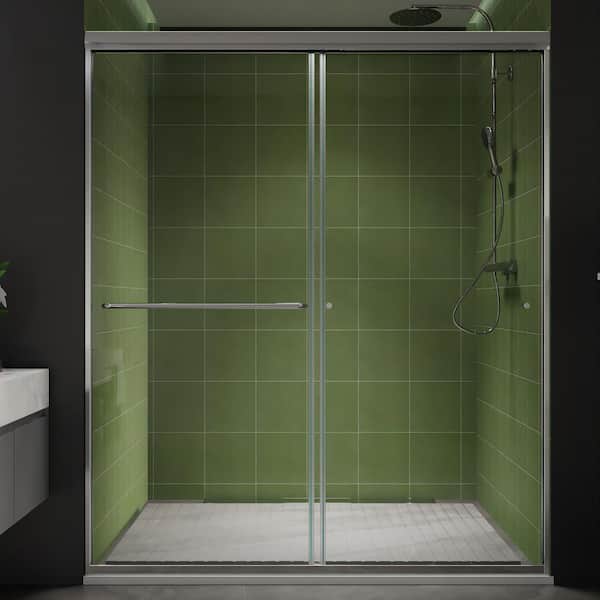 ES-DIY 56-60 in. W x 70 in. H Sliding Framed Shower Door in Brushed Nickel with 1/4 in. (6 mm) Clear Glass