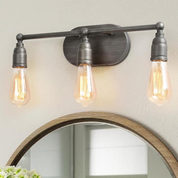 LNC Industrial 3-Light Bath Bar Vanity Light Farmhouse Wall Sconce with Gray Painted Finish