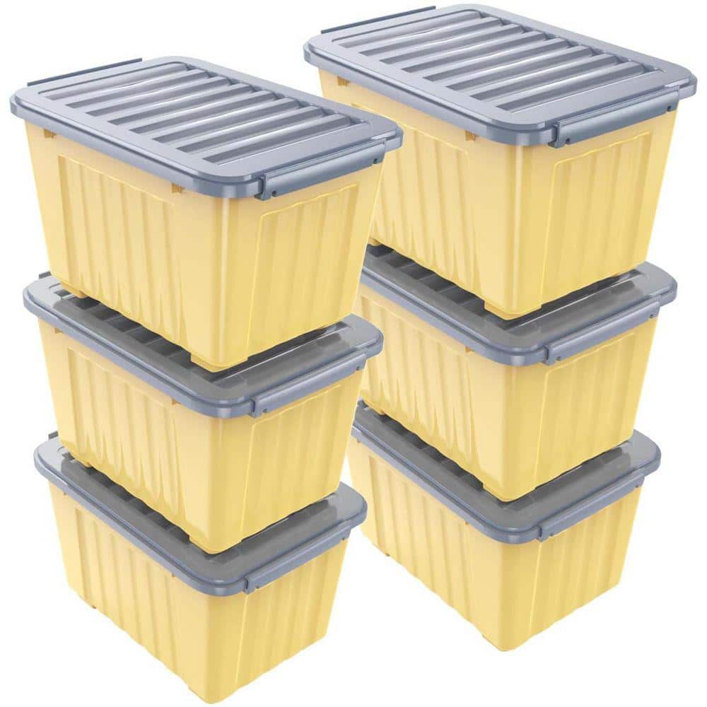 Yellow Draper Box Yellow 22 in. x 13.8 in. Polypropylene Decorative Box Set of 6 with Lid ...