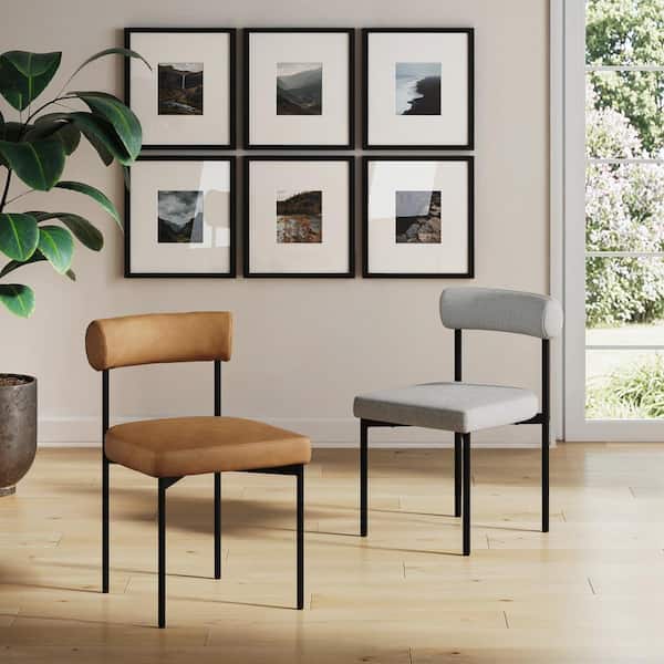 Dahlia 18 in. Modern Kitchen and Dining Chair with Metal Legs and Vegan Leather Upholstery, Brown/Black