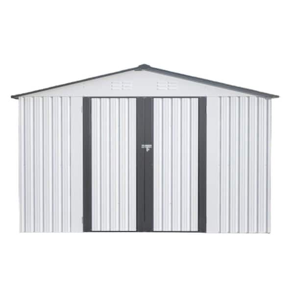 Wini 10 ft. W x 8 ft. D Outdoor All Weather Metal Storage Sheds with 2 Lockable Doors White 73.8 sq. ft.