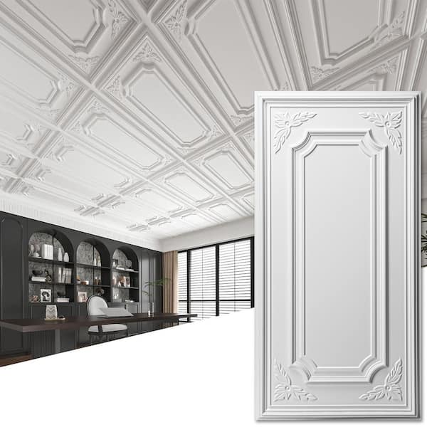 White 2 ft. x 4 ft. Textured PVC Drop In Ceiling Tile, Decorative Glue Up Ceiling for Basement Kitchen (96sq. ft. /case)