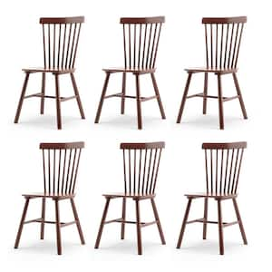 18 in. Walnut Classic Windsor Dining Chair, Solid Wood High Spindle Back Kitchen Chair Set of 6