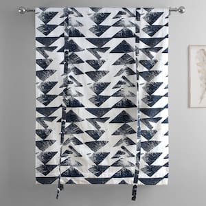 Triad Indigo Blue Printed Cotton Rod Pocket Room Darkening Tie-Up Window Shade Curtain - 46 in. W x 63 in. L (1 Panel)