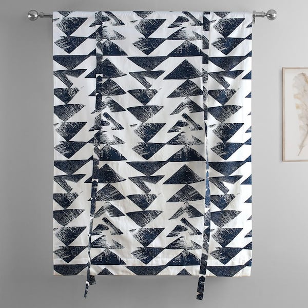 Exclusive Fabrics & Furnishings Triad Indigo Blue Printed Cotton Rod Pocket Room Darkening Tie-Up Window Shade Curtain - 46 in. W x 63 in. L (1 Panel)