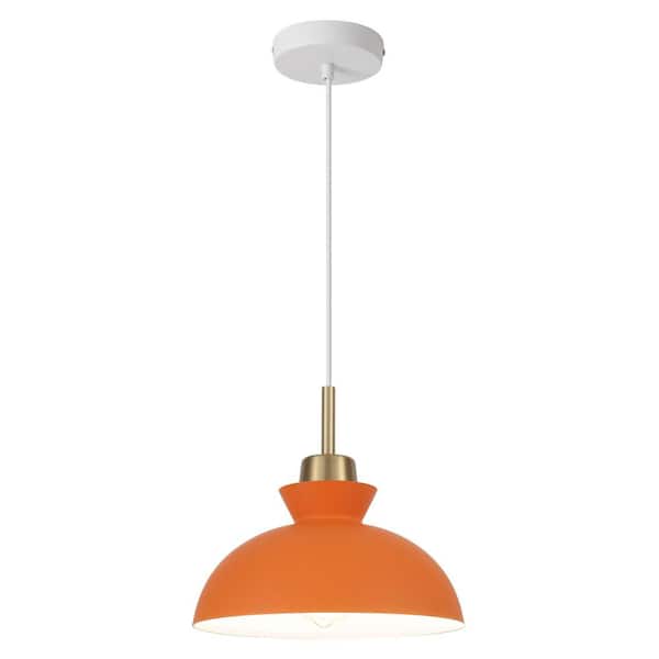 1-Light Metal Hanging Ceiling Pendant Light Chandelier Light Fixture with Orange Shade for Kitchen Island