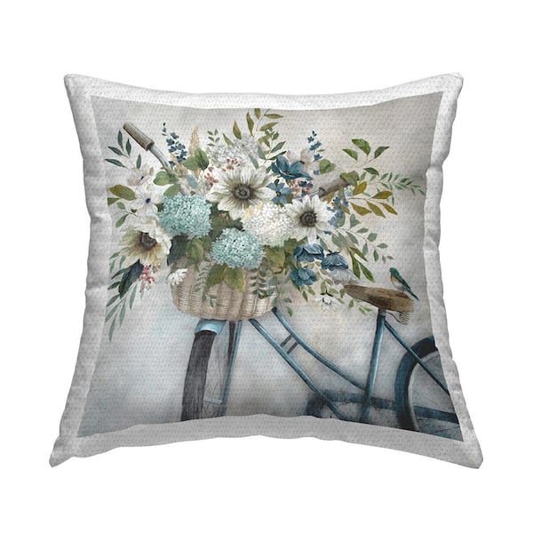 Stupell Industries Bike Basket Bouquet Grey Square Outdoor Throw Pillow