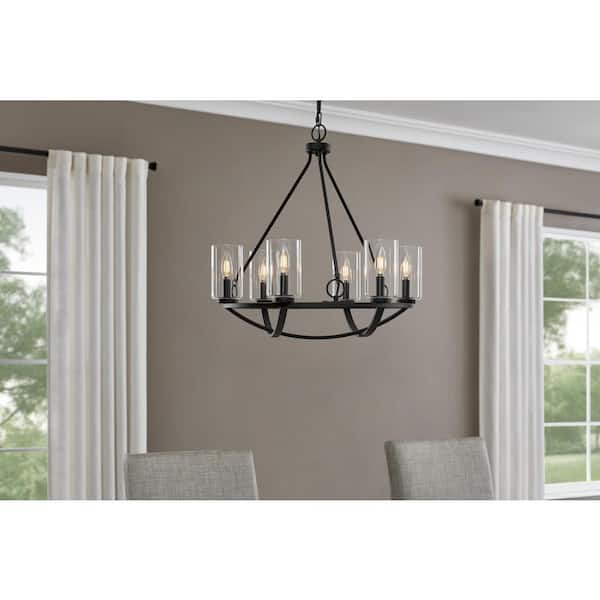 Moritz 6-Light Matte Black Shaded Pendant Light with Clear Glass Shades