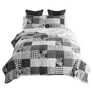 Indiana Farmhouse 3-Pieces Black and White Cotton Queen Quilt Set