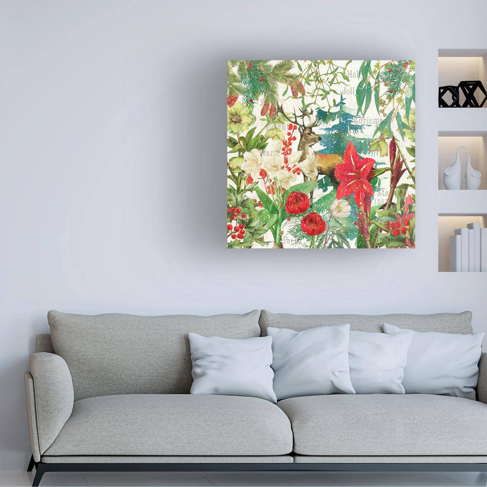 18x18 Christmas Floral Reindeer Canvas Print