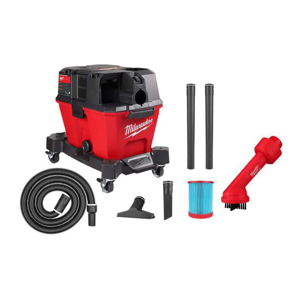 Milwaukee M18 FUEL 6 Gal. Cordless Wet/Dry Shop Vac w/Filter, Hose and AIR-TIP 1-1/4 in. - 2-1/2 in. (1-Piece) Cross Brush Tool