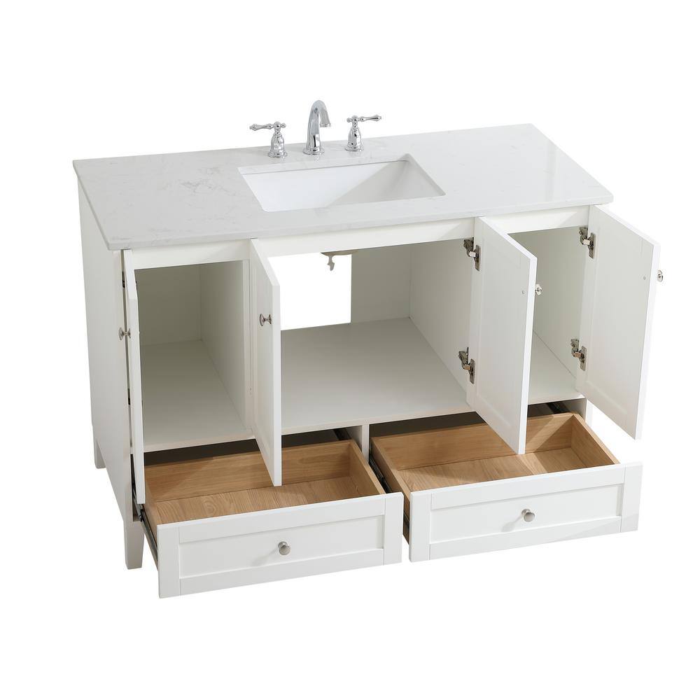 White 48" Single Quartz Top Bathroom Vanity with Drawers