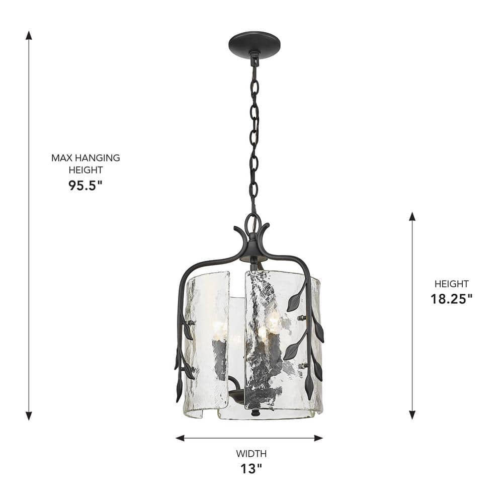 Calla Natural Black 3-Light Pendant with Hammered Glass Shade