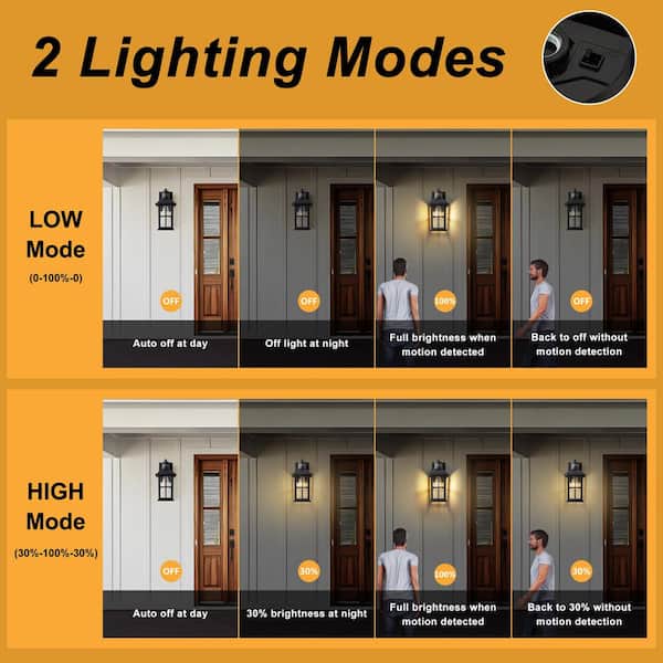 C Cattleya Matte Black Motion Sensing Outdoor Hardwired Wall