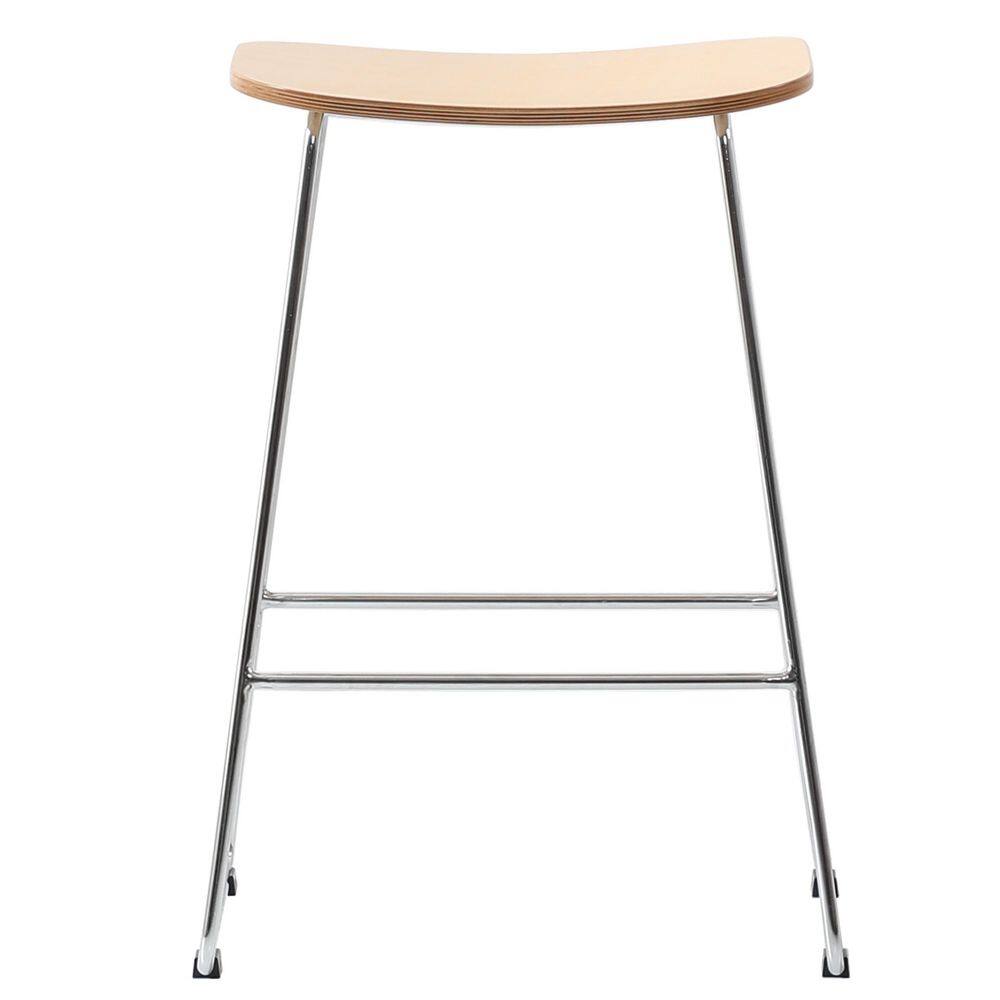 Melrose Natural Wood Saddle Style Bar Stool with Chrome Base
