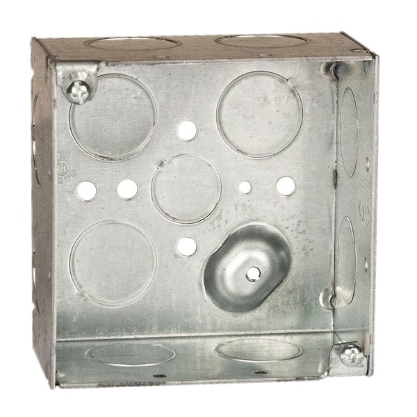 RACO 4 in. W x 2-1/8 in. D Galv. Steel Gray 2-Gang Welded Square Box with One 1/2 in. KO's and Twelve 3/4 in. KO's, 1-Pack