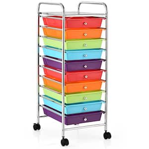 10-Tier Multicolor Rolling Storage Cart Organizer Steel Kitchen Cart with Plastic Drawers