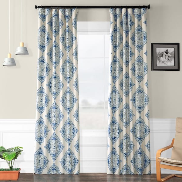 Exclusive Fabrics & Furnishings Henna Blue Floral Room Darkening Curtain - 50 in. W x 84 in. L (1 Panel)