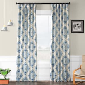 Henna Blue Floral Room Darkening Curtain - 50 in. W x 96 in. L (1 Panel)