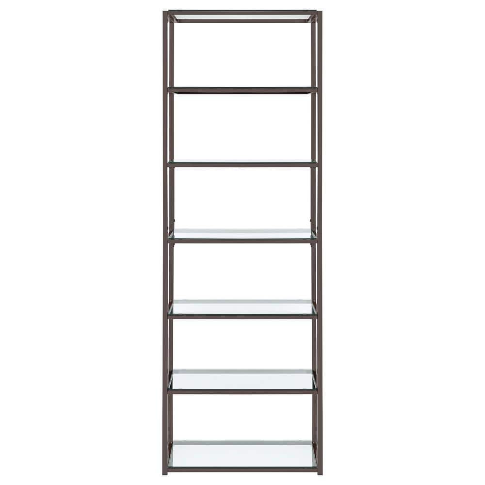 Elegant Black Nickel 6-Tier Bookcase with Tempered Glass Shelves